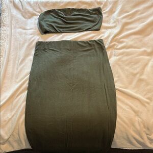 Fashion Nova Dark Green Ribbed Skirt Set
